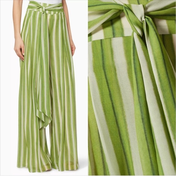 PatBO Green Striped Wide Leg Tie Waist Pants Resort Wear Palazzo Trousers Sz. 0 - Picture 3 of 15
